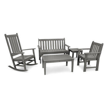 POLYWOOD Vineyard 5-Piece Bench & Rocking Chair Set - Slate Grey